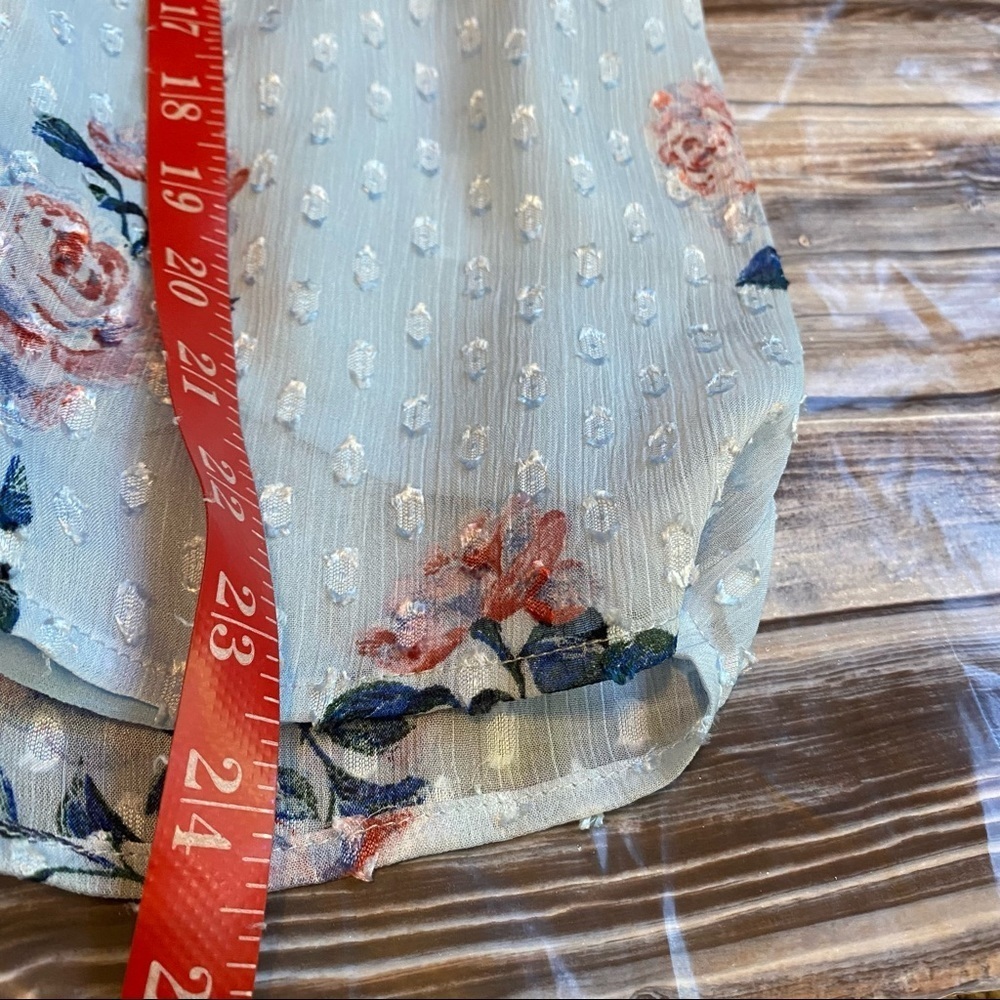 Maison d’Amelie Floral Smocked Swiss Dot High Neck Puff Sleeve Blouse Blue Sz XS - Picture 9 of 9